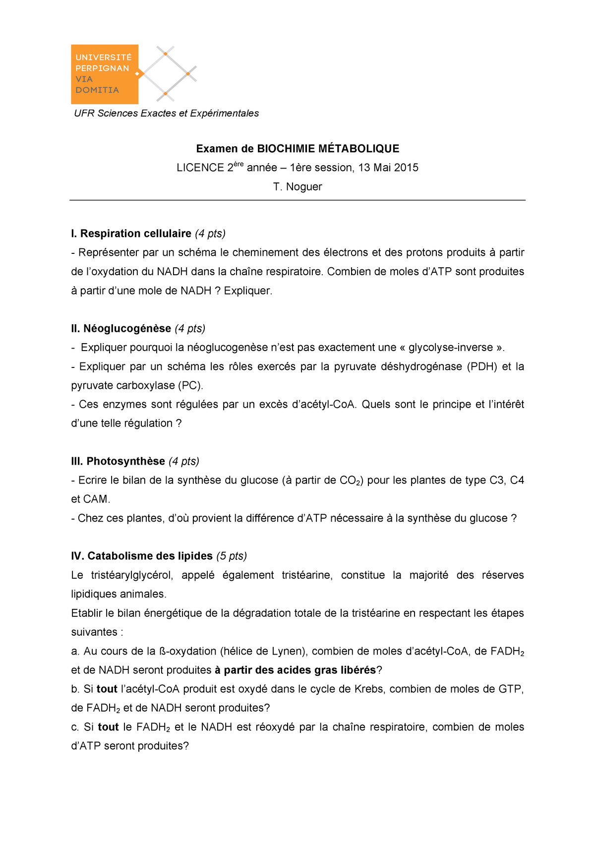 Examen 10 Mai 2015, questions - StuDocu