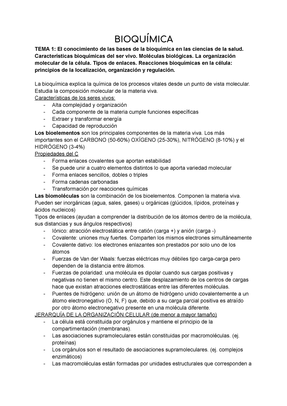 Bioquímica BioquÍmica Tema 1 El Conocimiento De Las Bases De La