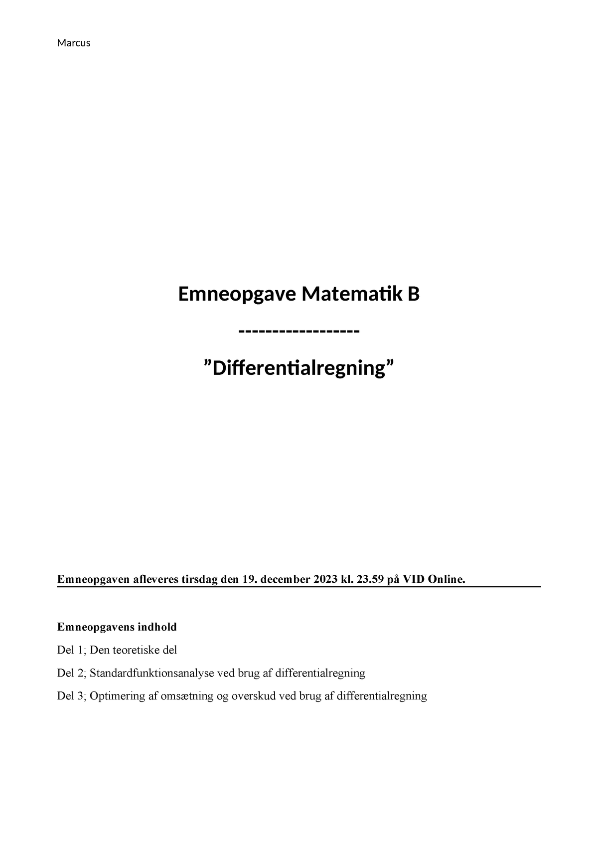 Emneopgave - Differentialregning - Emneopgave Matematik B ...