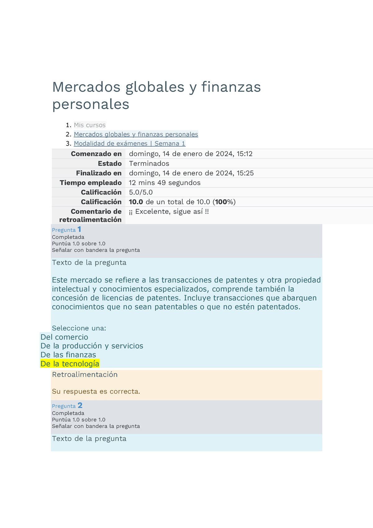 Mercados Globales Y Finanzas Personales Examen Semana 1 - Mercados ...