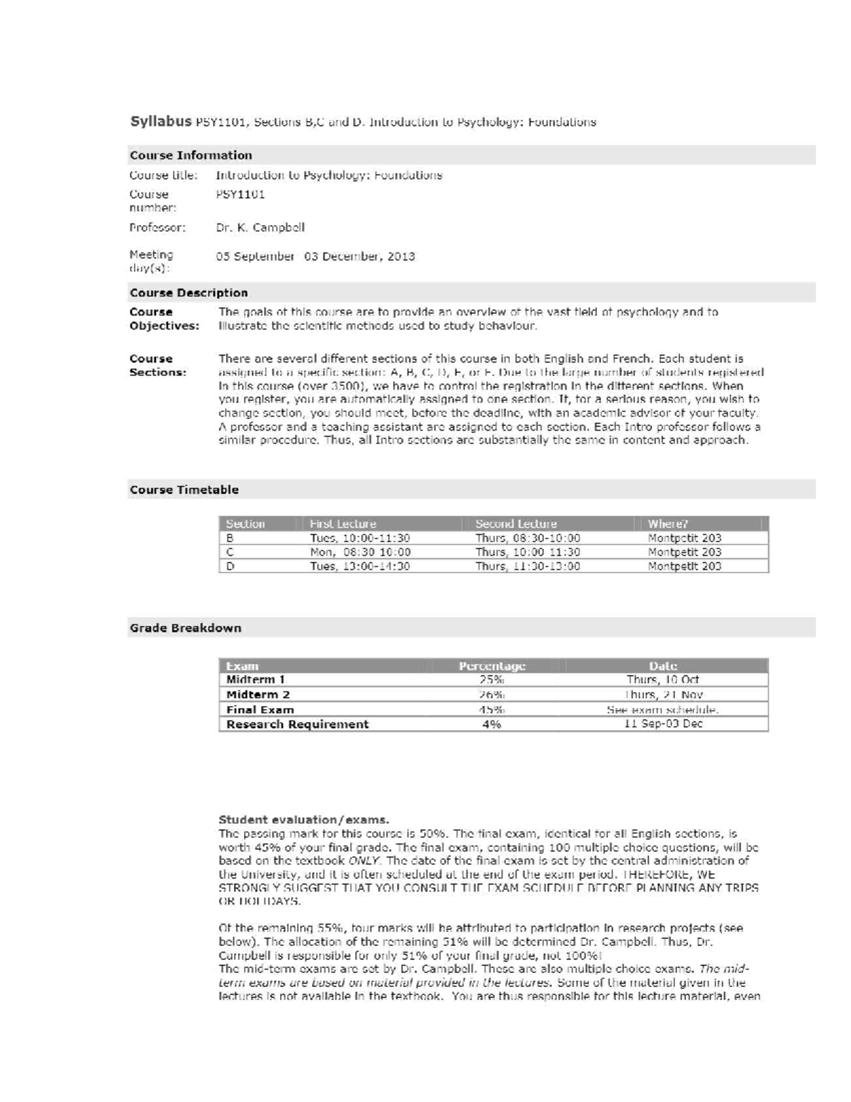 PSY 1101 Syllabus - PSY1101 - Studocu