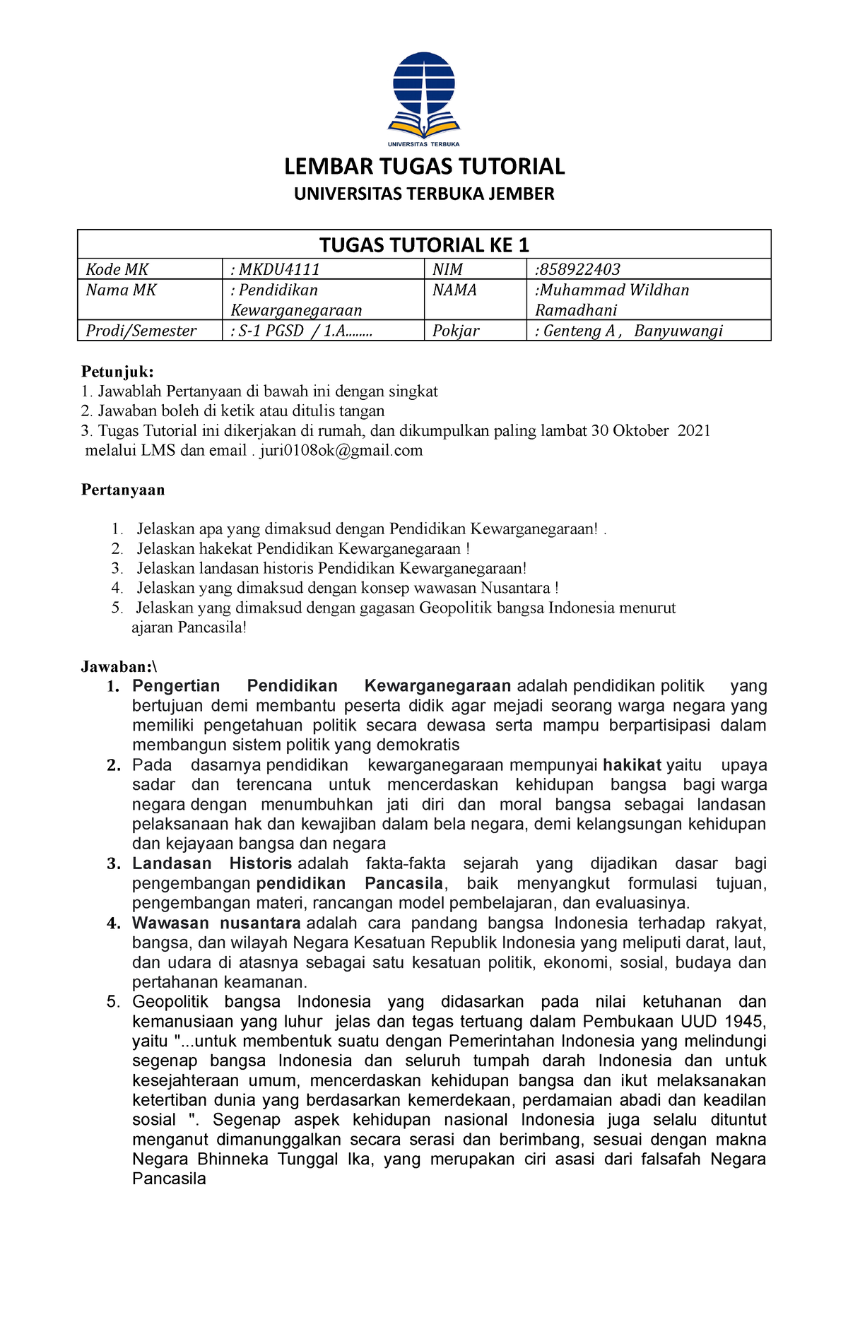 Tugas Tuweb I MKDU4111 - LEMBAR TUGAS TUTORIAL UNIVERSITAS TERBUKA ...