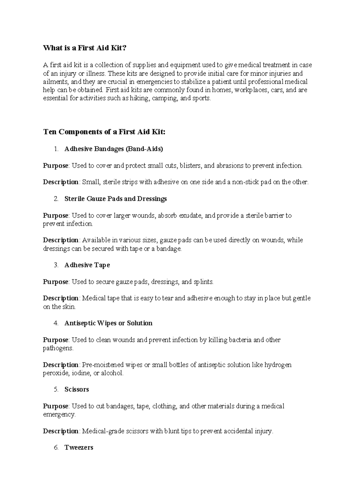 First Aid Kit and Room - Good notes - What is a First Aid Kit? A first ...