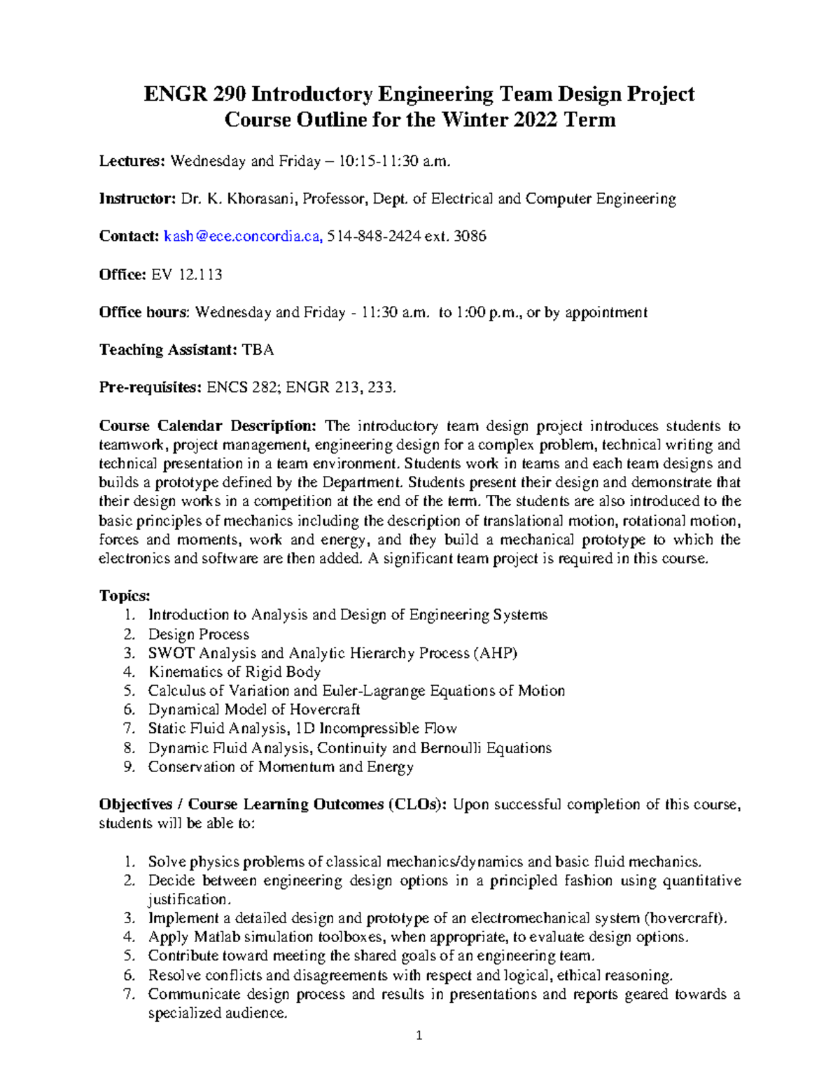 Engr 290 2023 Wf Engr290 Winter2023 Course Outline Engr 290 Introductory Engineering Team Engr 290 2023 Wf Engr290 Winter2023 Course Outline Engr 290 Introductory Engineering Team