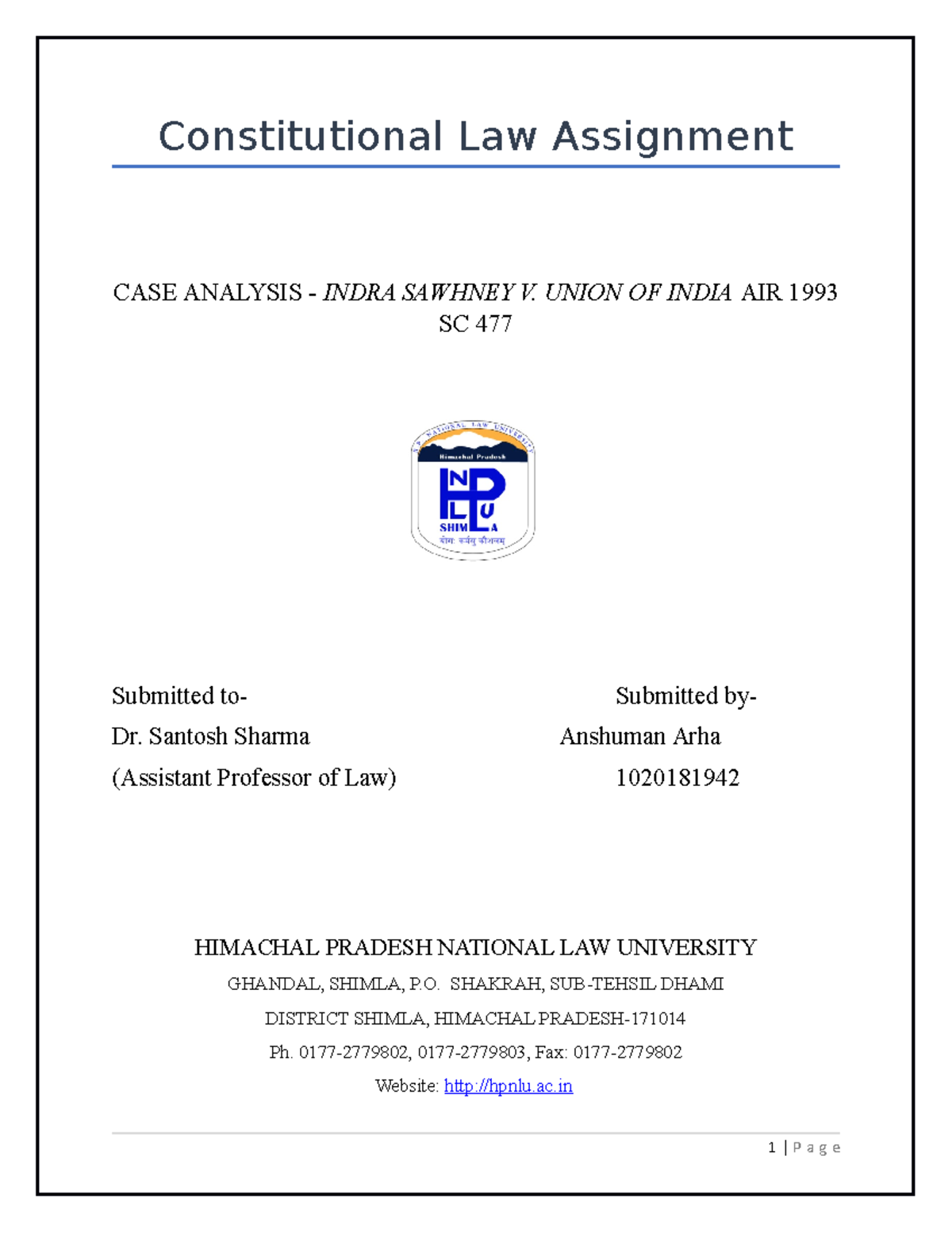 Constitution Assignment a case analysis - Constitutional Law Assignment ...