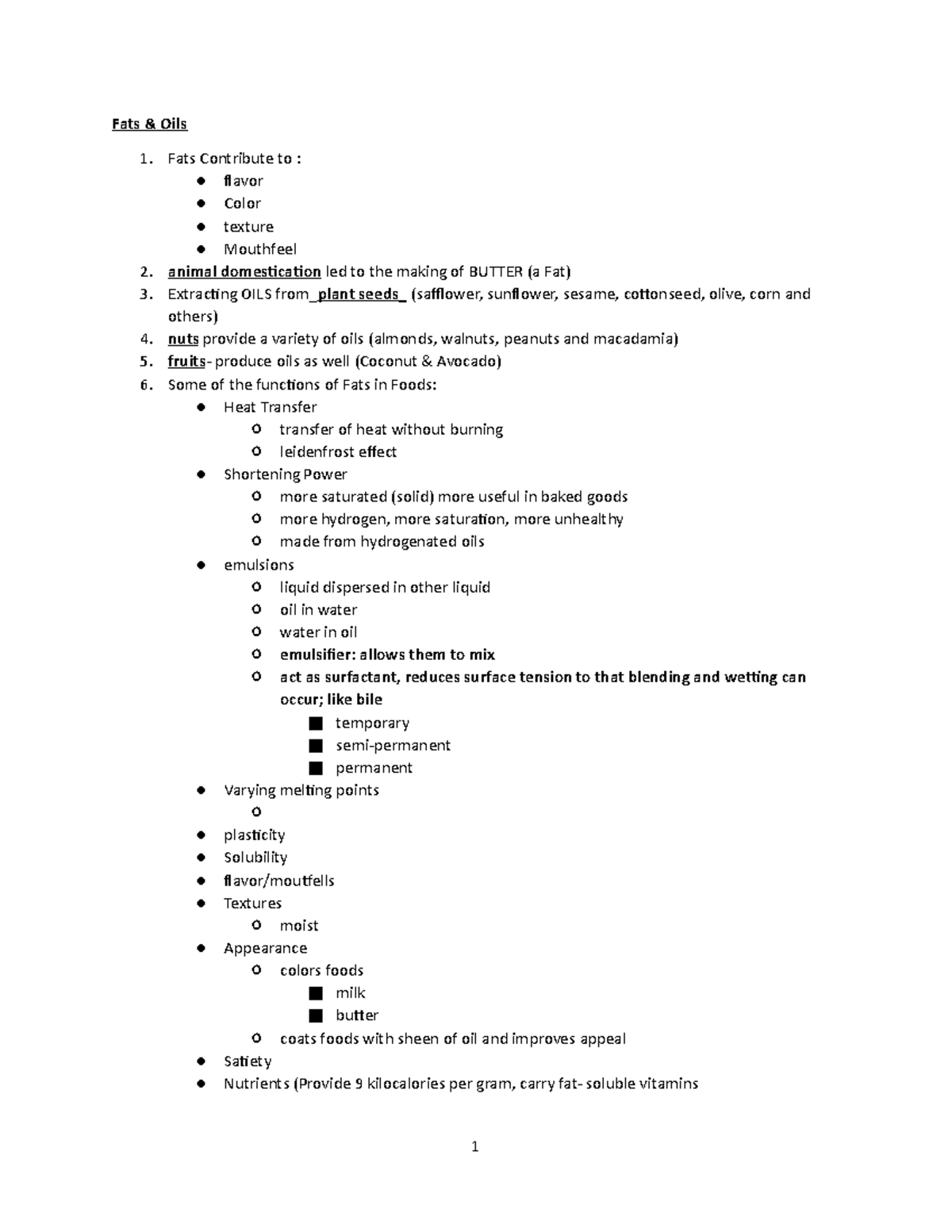 NFS 272 Fats and Oils Skeletal NotesFall 2020 Fats & Oils 1. Fats Contribute to flavor