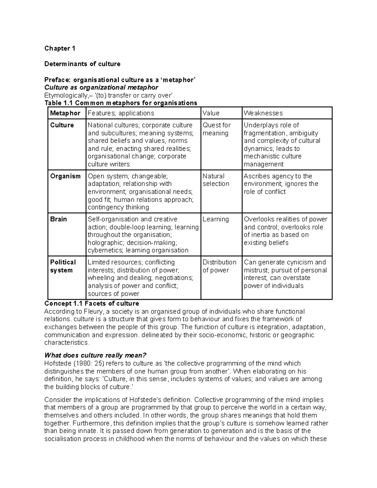 Cross cultural management - Chapter 1 Determinants of culture Preface ...