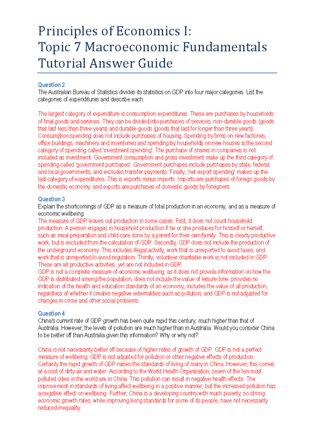 Econ Topic 7 Answer - Principles Of Economics I: Topic 7 Macroeconomic ...