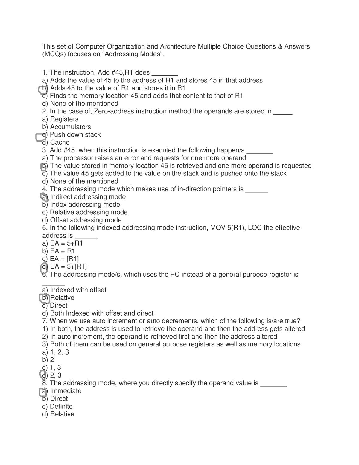 This Set Of Computer Organization And Architecture Multiple Choice ...