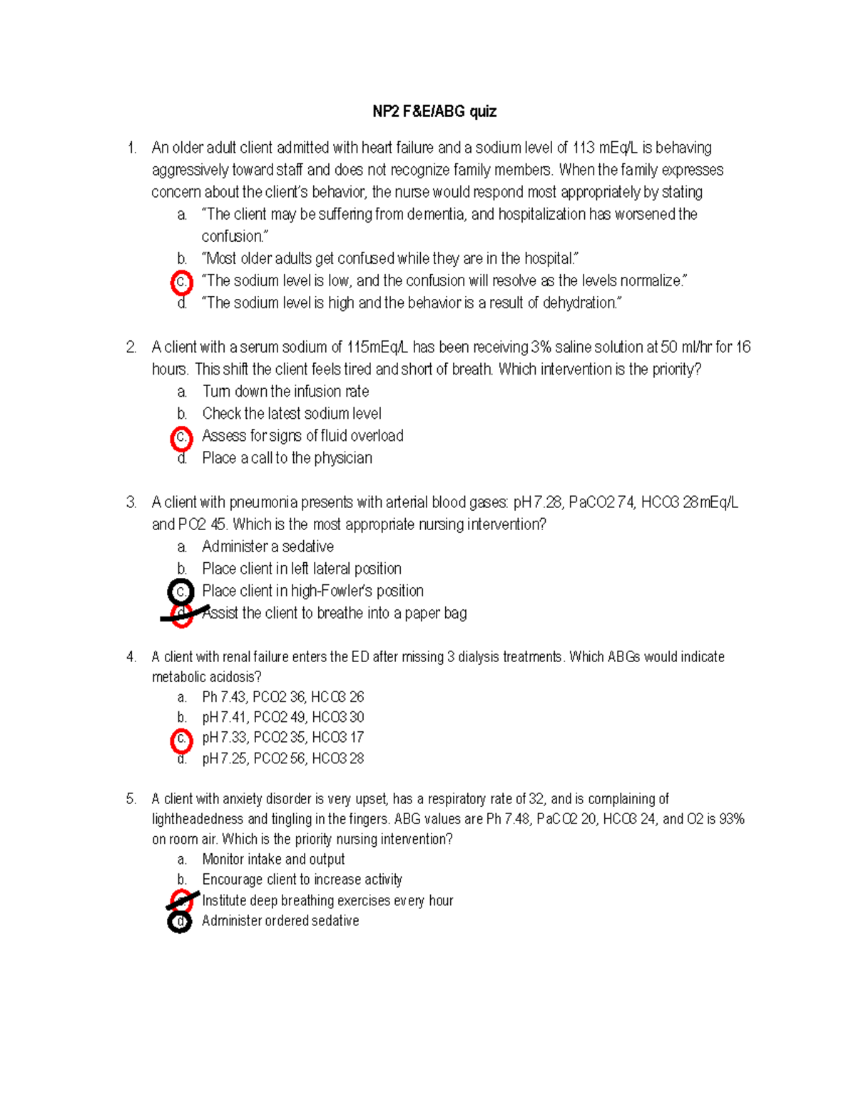 FE ABG prep quiz - abg - NP2 F&E/ABG quiz An older adult client ...