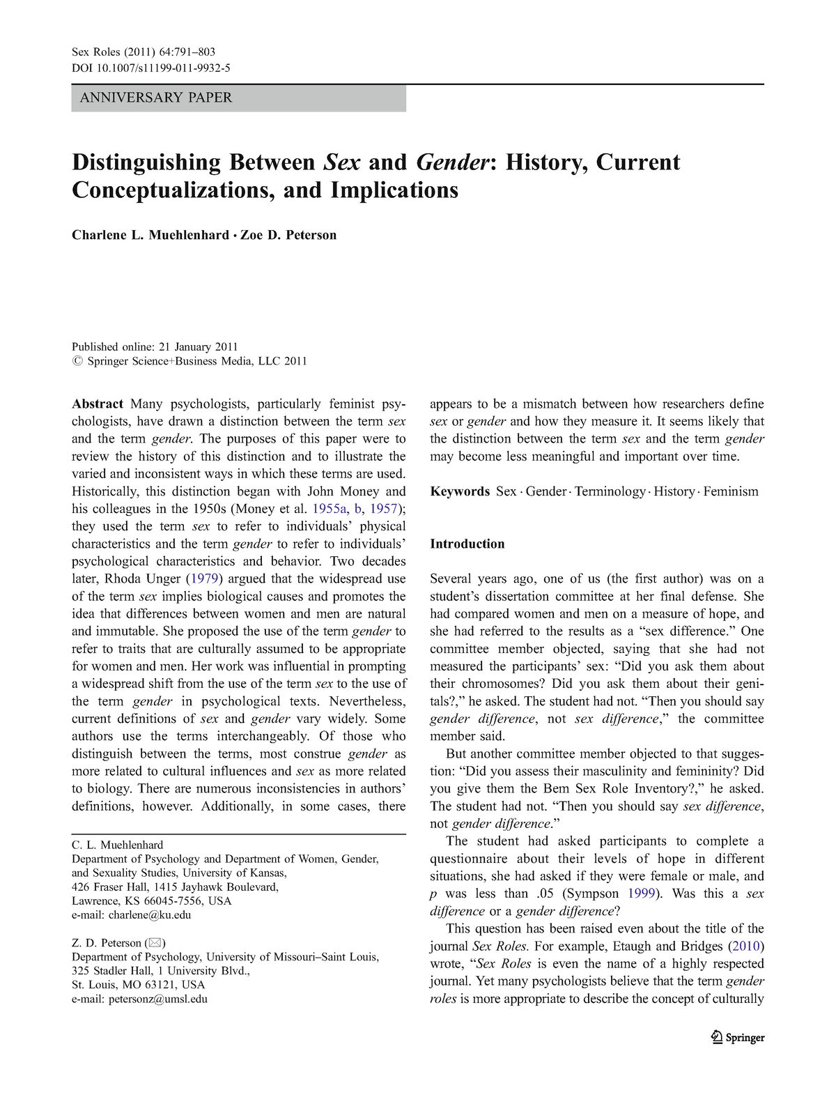 Distinguishing Between Sex And Gen Anniversary Paper Distinguishing Between Sexand Gender 9744