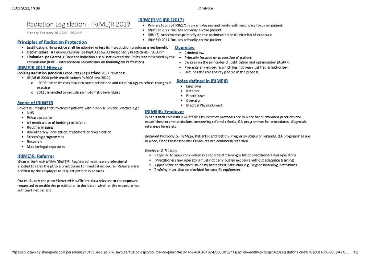 IR(ME)R (2017 ) - Summary of IR(ME)R 2017 Legislation - 03/03/2022, 19 ...
