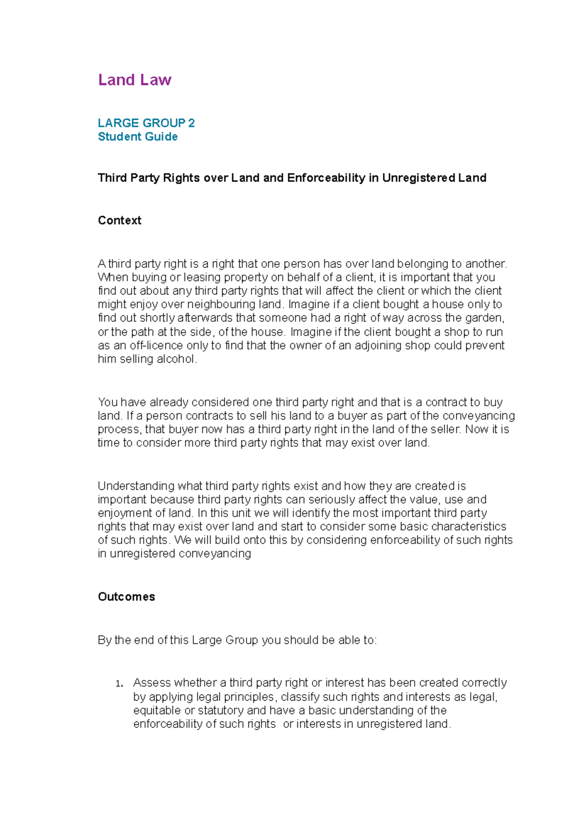 LAND LAW Large Group 2 Land Law LARGE GROUP 2 Student Guide Third