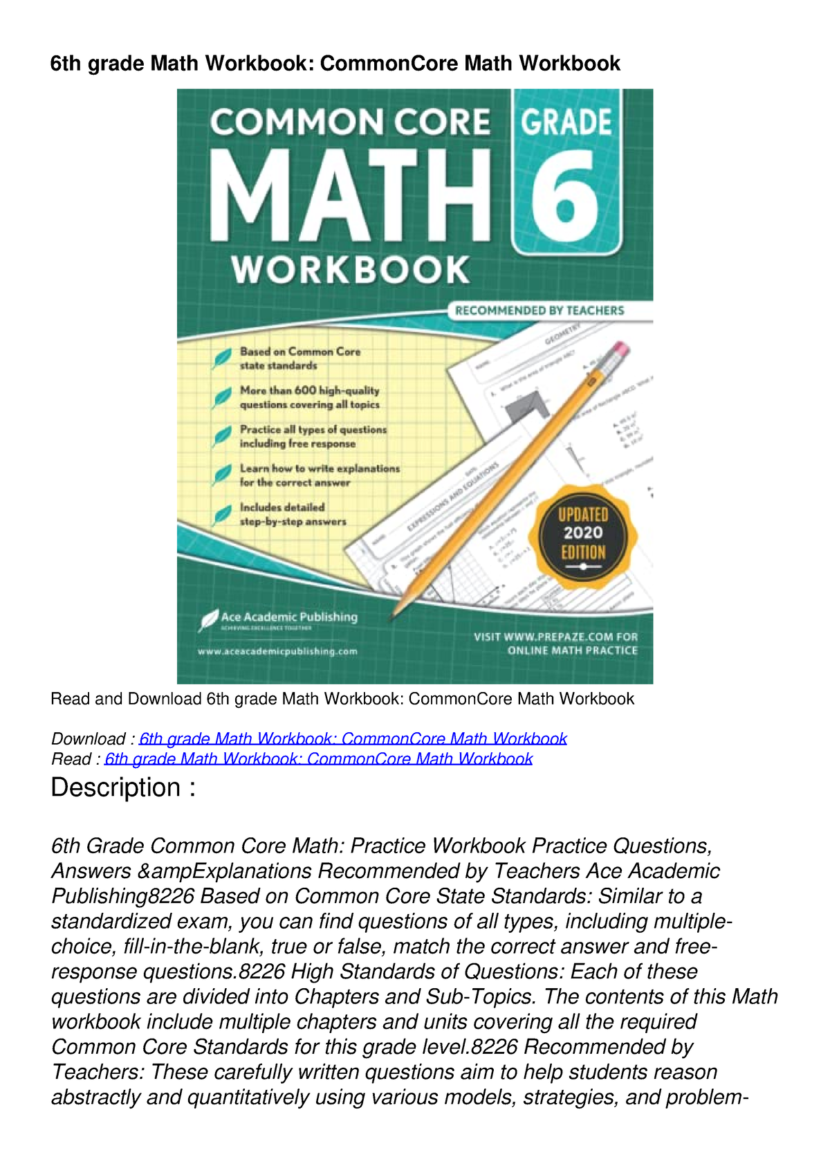 [PDF] DOWNLOAD 6th Grade Math Workbook: CommonCore Math Workbook - 6th ...