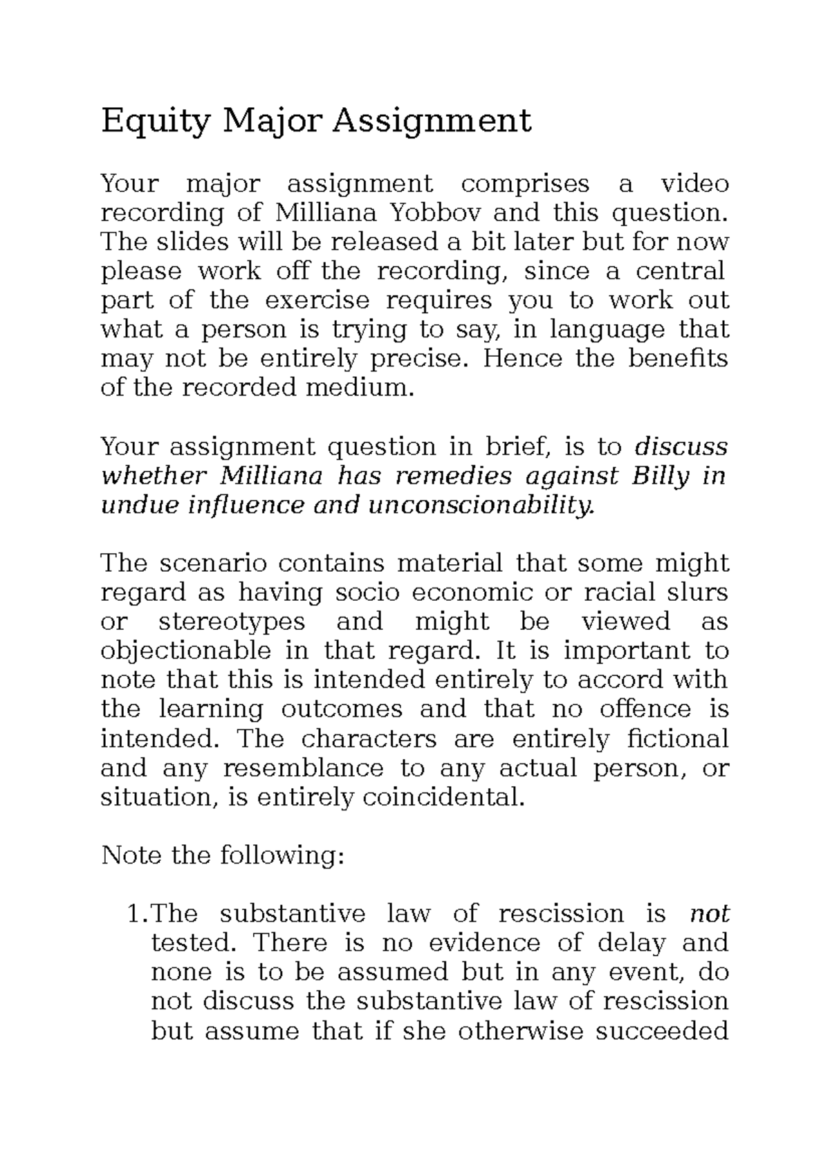 Equity major assignment 2022 question - Equity Major Assignment Your ...