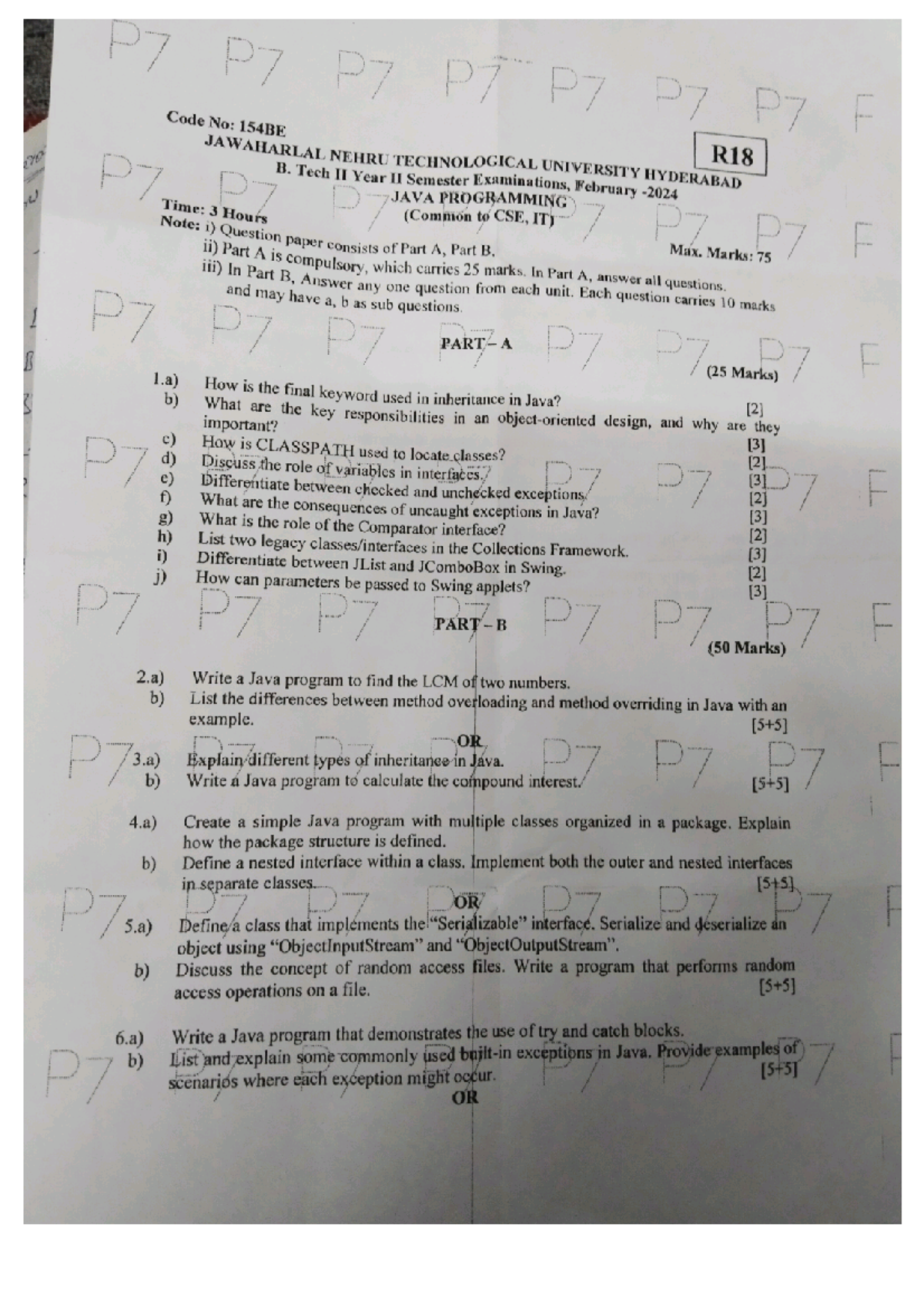 Java question paper - P7 P7 P7 P7 P7 P7 P7 Code No: 154BE JAWAHARLAL ...