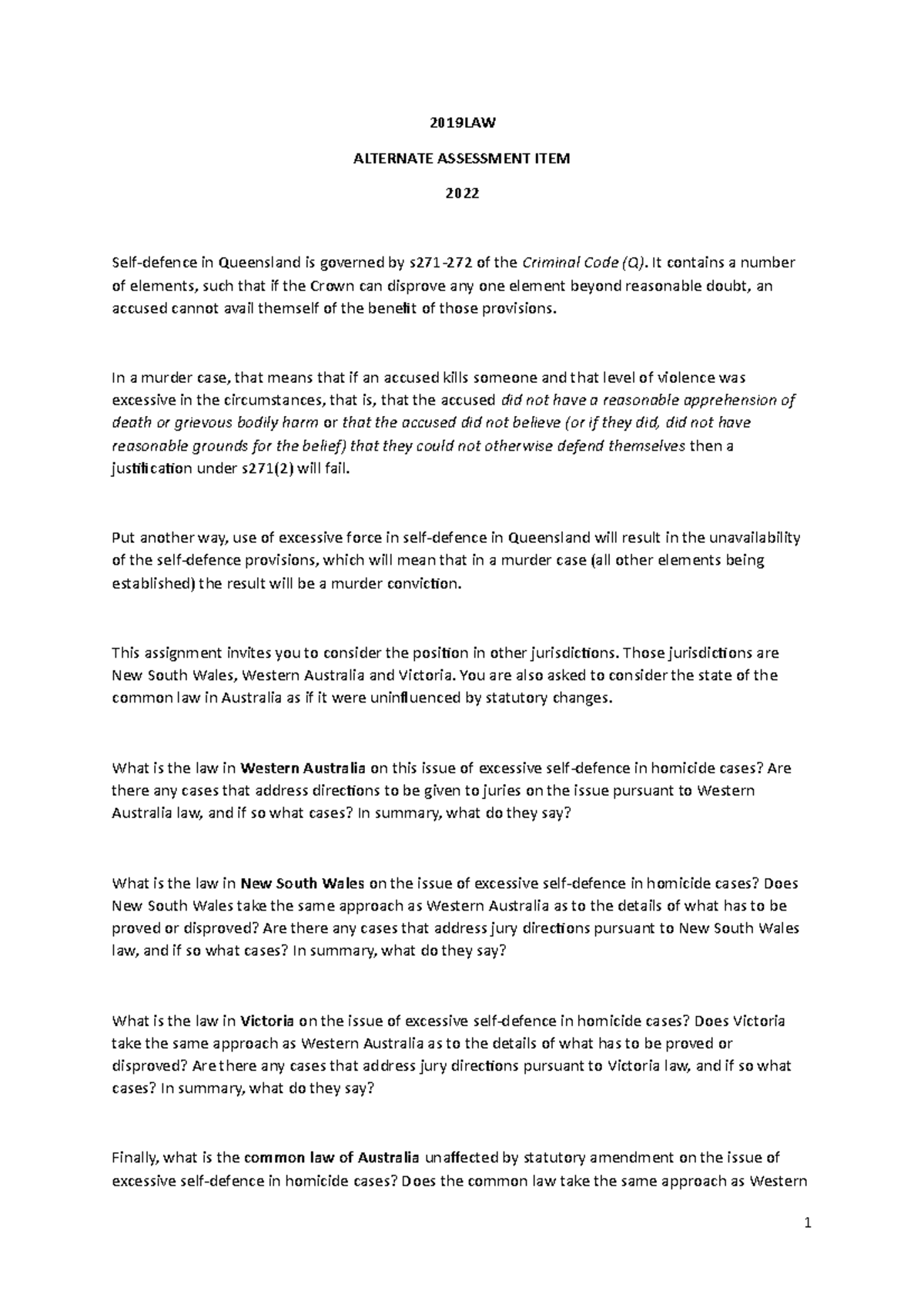 Alternate assignment 2019 LAW 2022 - 2019LAW ALTERNATE ASSESSMENT ITEM ...