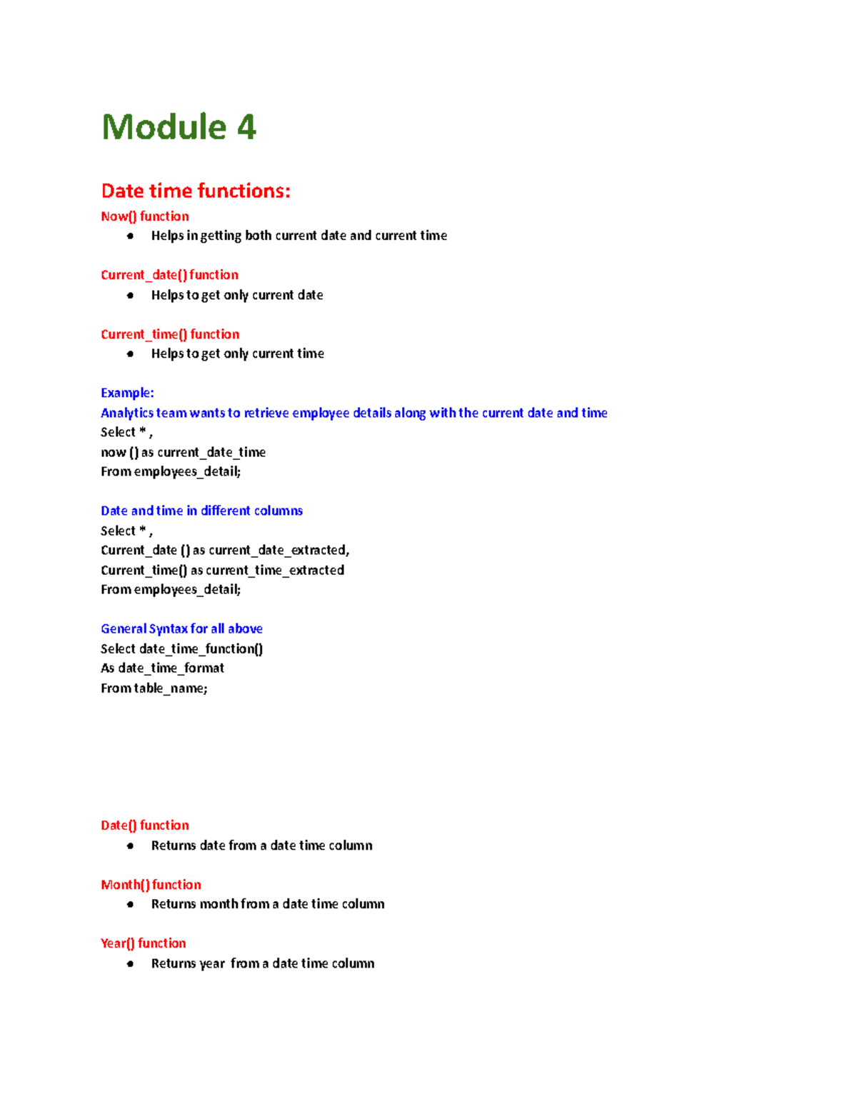 SQL 6 - Anything related - Module 4 Date time functions: Now() function ...