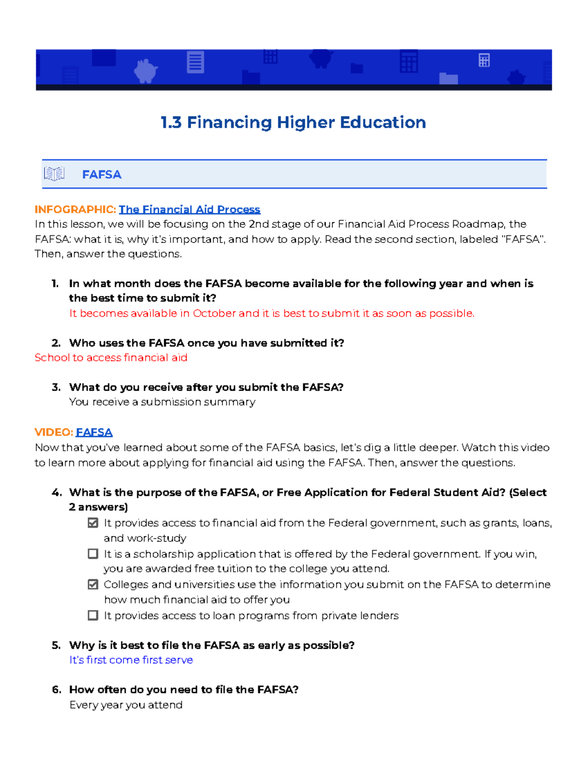 1.3 Financing Higher Education 1 Financing Higher Education FAFSA