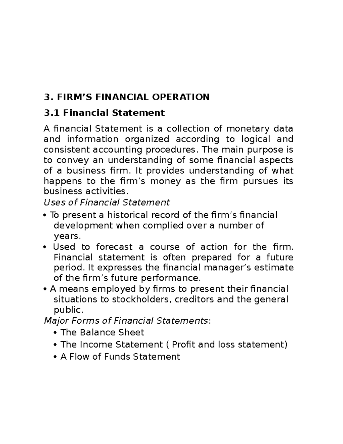 Part 5 Financial Statements - 3. FIRM’S FINANCIAL OPERATION 3 Financial ...