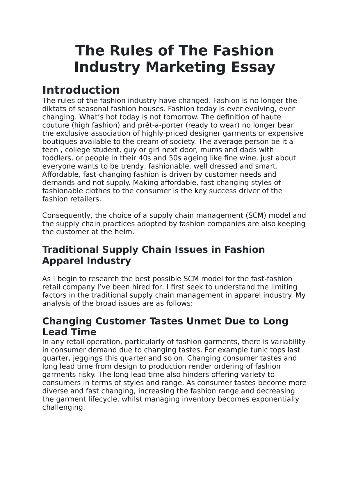 essay questions on fashion industry