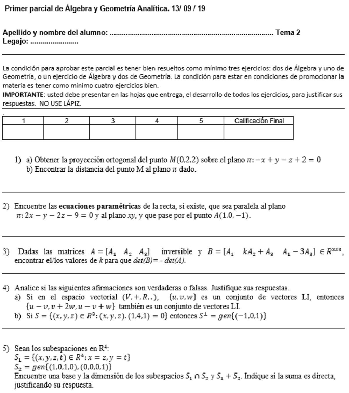 AGA Primer Parcial 13.9.19 Resuelto - Algebra Y Geom. Analítica - UTN ...