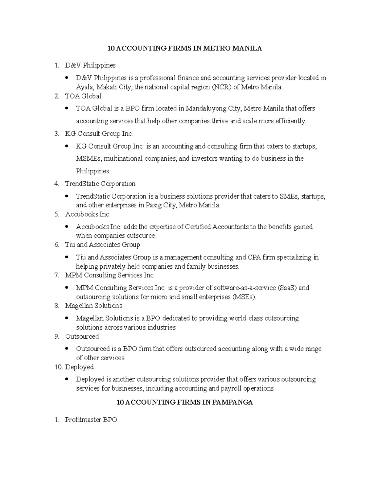 PRE2 Anonymous 10 ACCOUNTING FIRMS IN METRO MANILA D&V Philippines