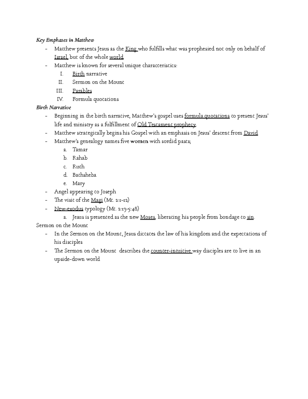 New Testament - In class lecture notes for the first week - Key ...