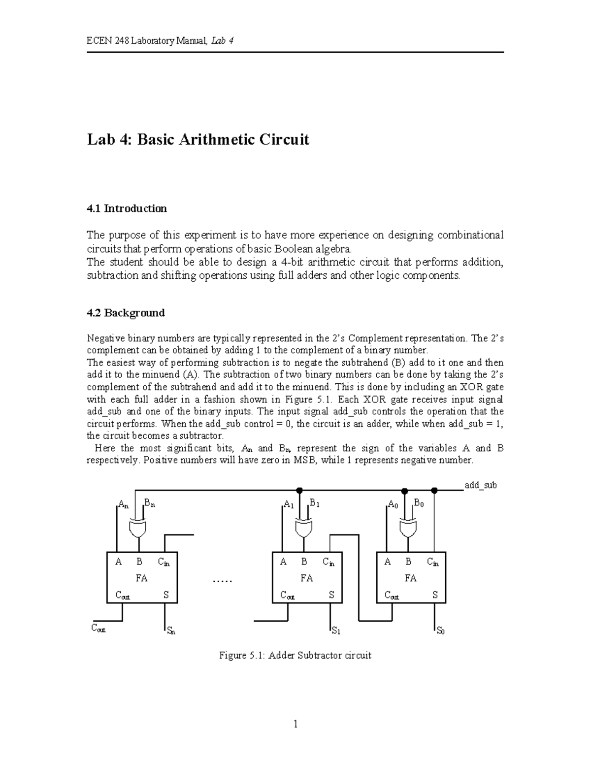 Electricity Electronics Labratory 2 - Lab 4: Basic Arithmetic Circuit 4 ...