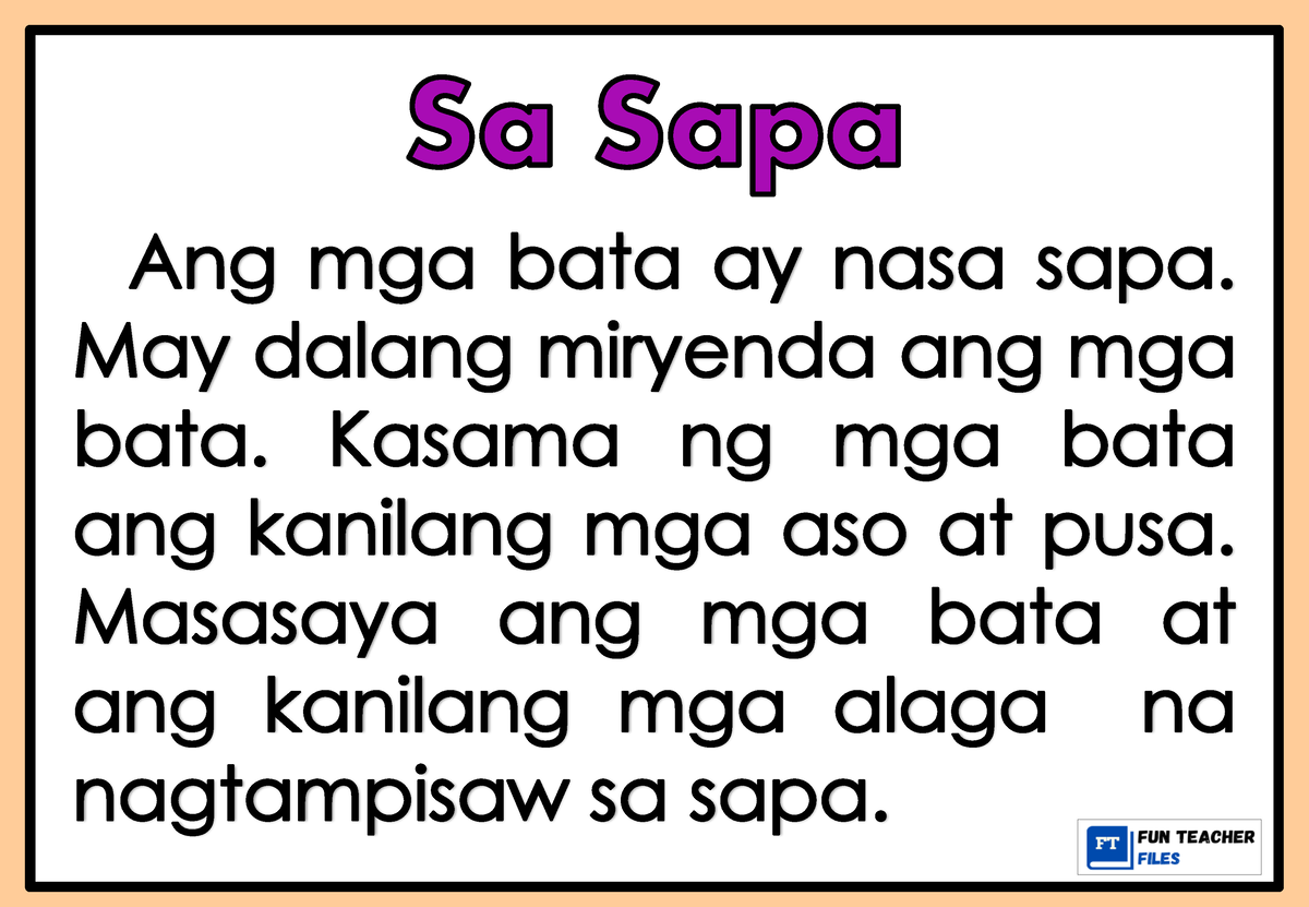 Filipino Reading Materials With Comprehension Questions Set 1 Ang Mga Bata Ay Nasa Sapa May 8866