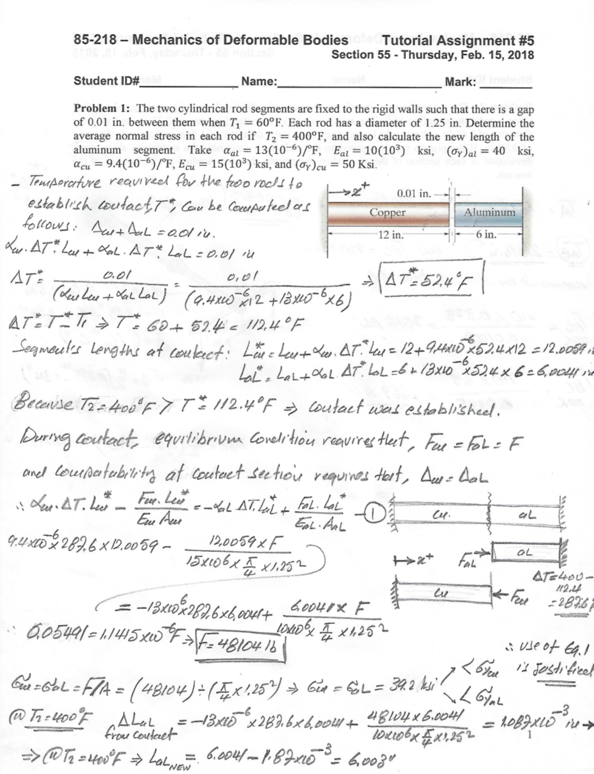 85 218 TA5 55 Solutions - 7: ’ 85-218— Mechanics Of DeformableBodies ...