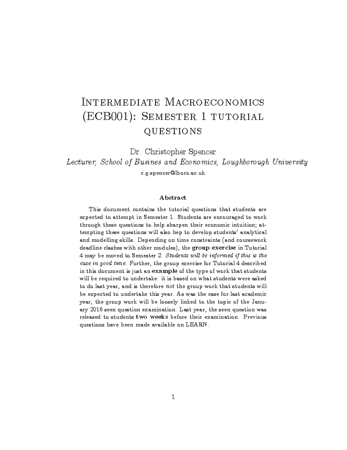 Intermediate Macroeconomics Semester 1 Tutorial Questions - Studocu