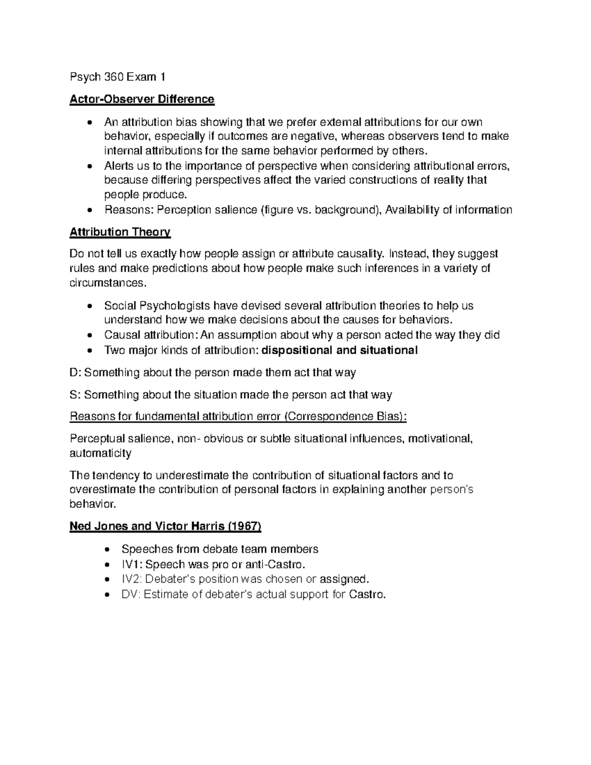Exam 1 notes - Psych 360 Exam 1 Actor-Observer Difference - An ...