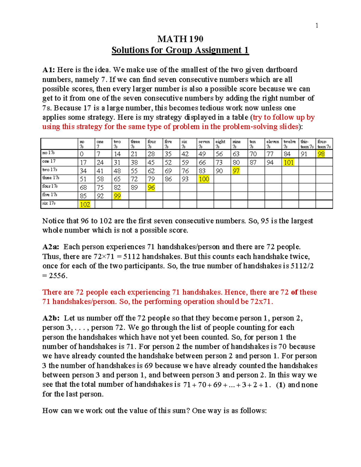 190 group 1 sol - work - 1 MATH 190 Solutions for Group Assignment 1 A1 ...