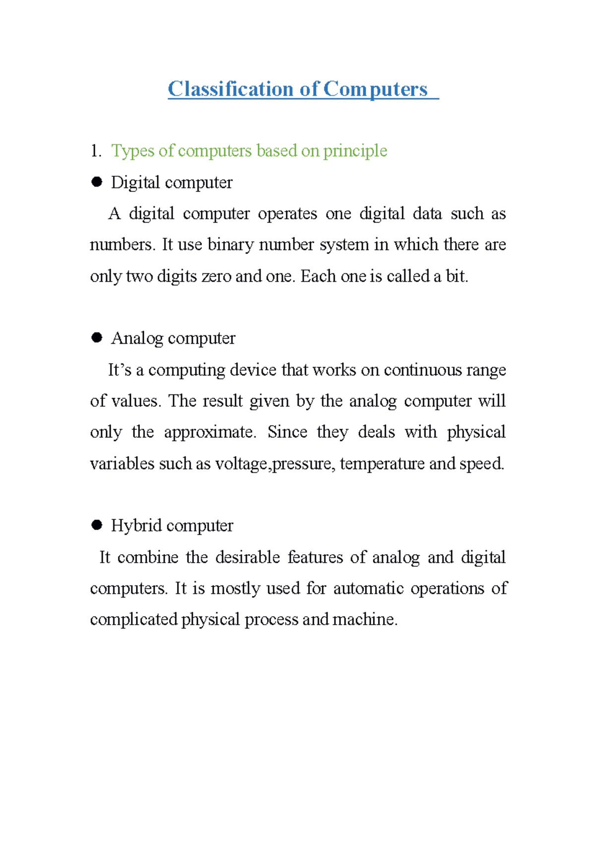 Classification of computers - Classification of Computers Types of ...