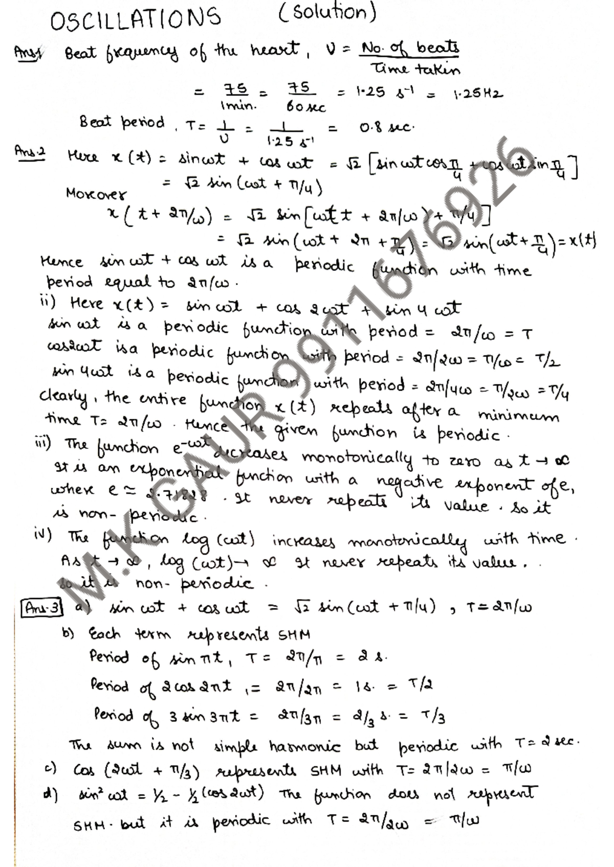 Solutions of Oscillations - OSCILLATIONS (solution) Anst Beat frequency ...
