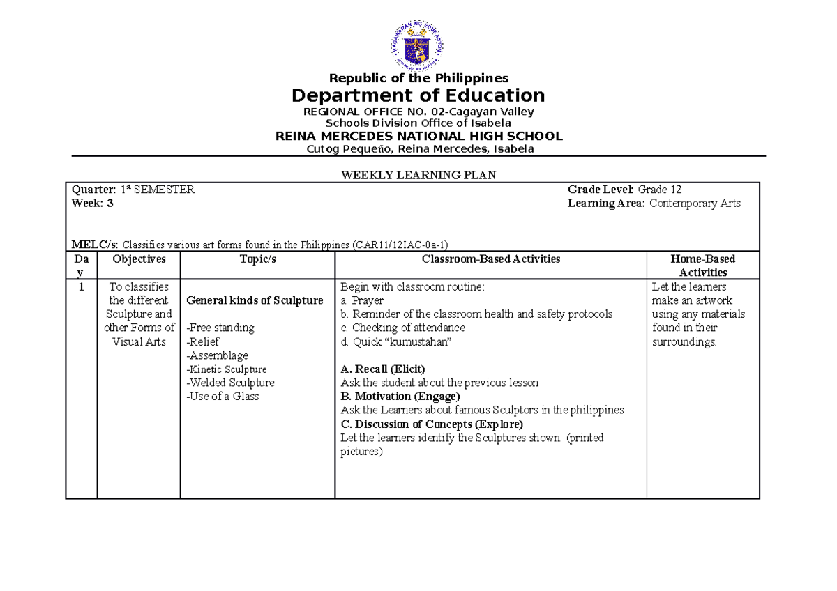 WLP-Q1-WK3 - wlp - Republic of the Philippines Department of Education ...