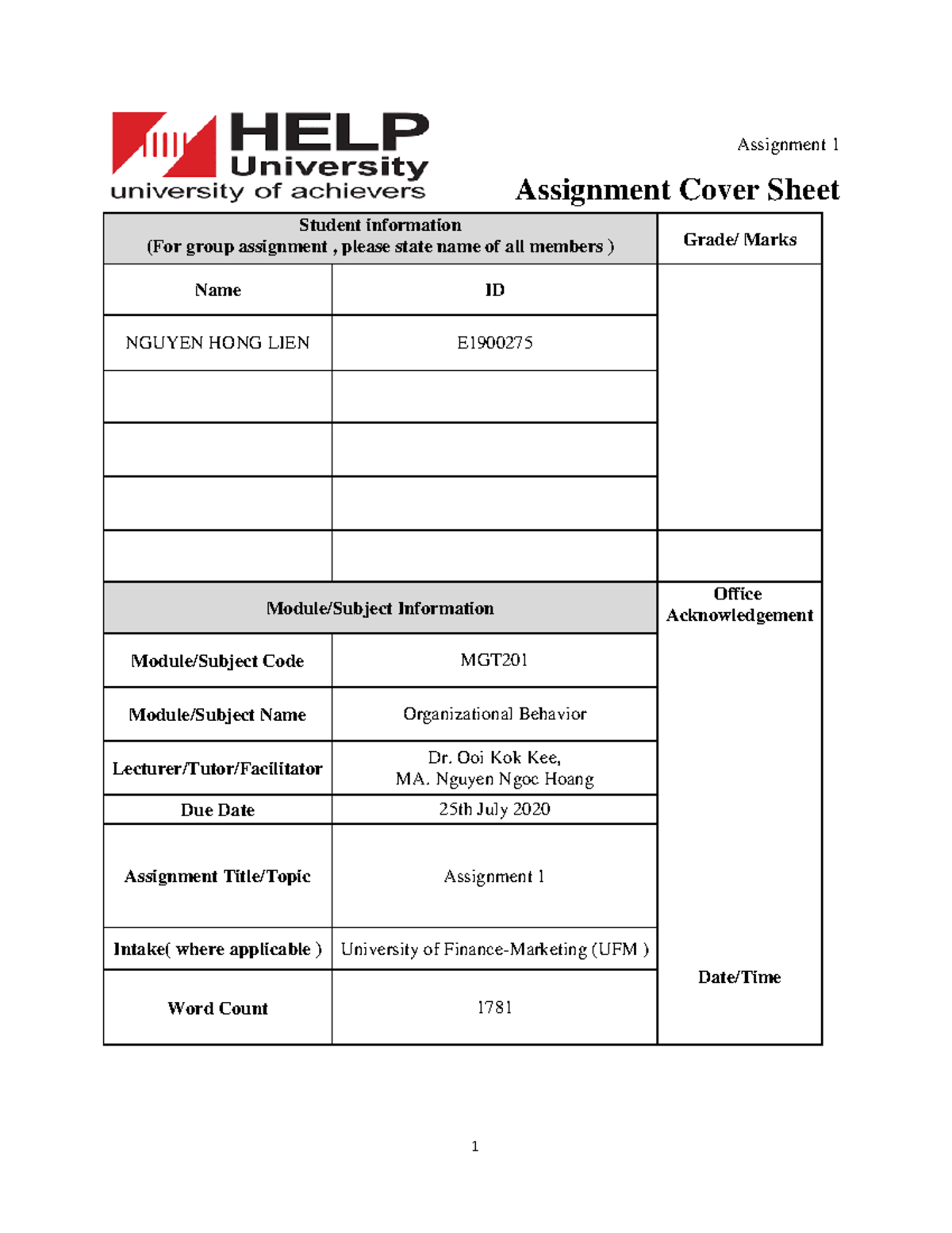 Mgt201 Assignmentllliluxfdfdc - Assignment 1 Assignment Cover Sheet ...