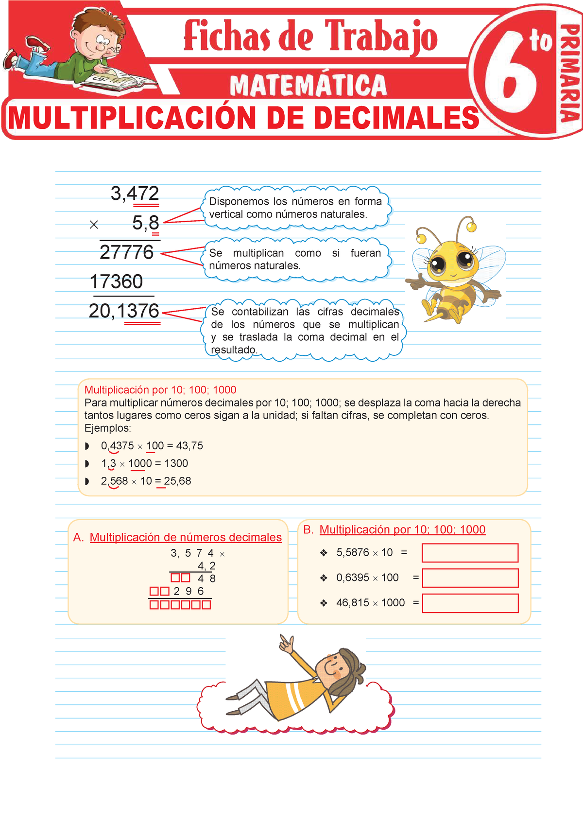 Multiplicacion De Decimales Para Sexto Grado De Priamria Multiplicación Por 10 100 1000 Para