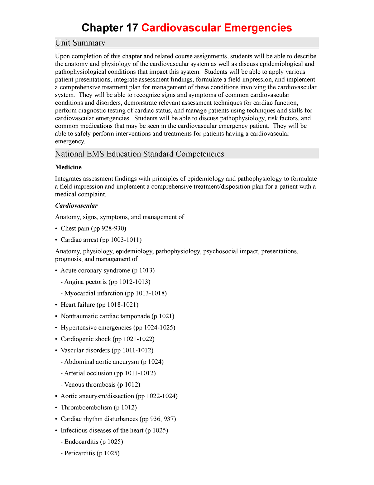 Ch17 Cardiovascular Emergencies - Chapter 17 Cardiovascular Emergencies ...