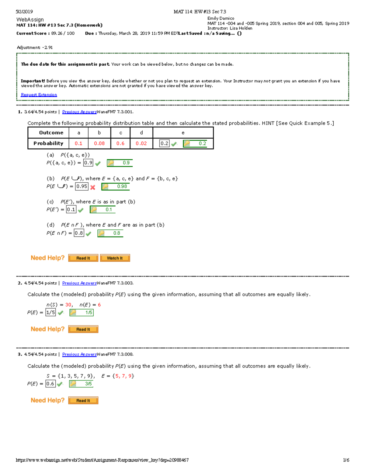 NKU MAT 114 HW #13 Sec 7 - Current Score : 89 / 100 **Due : ** - Studocu