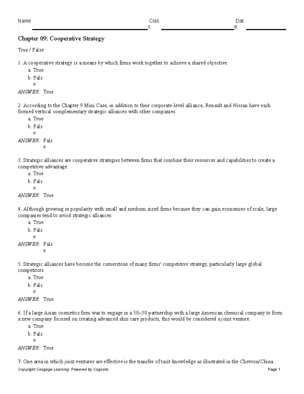 Chapter 09 Cooperative Strategy - : S: E: Chapter 09: Cooperative ...