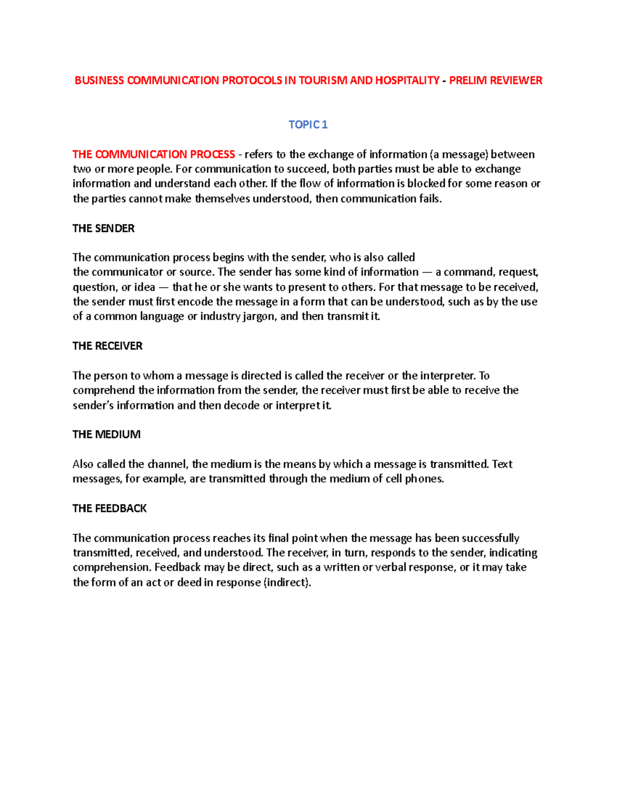 Business Communication Protocols IN Tourism AND Hospitality - BUSINESS ...