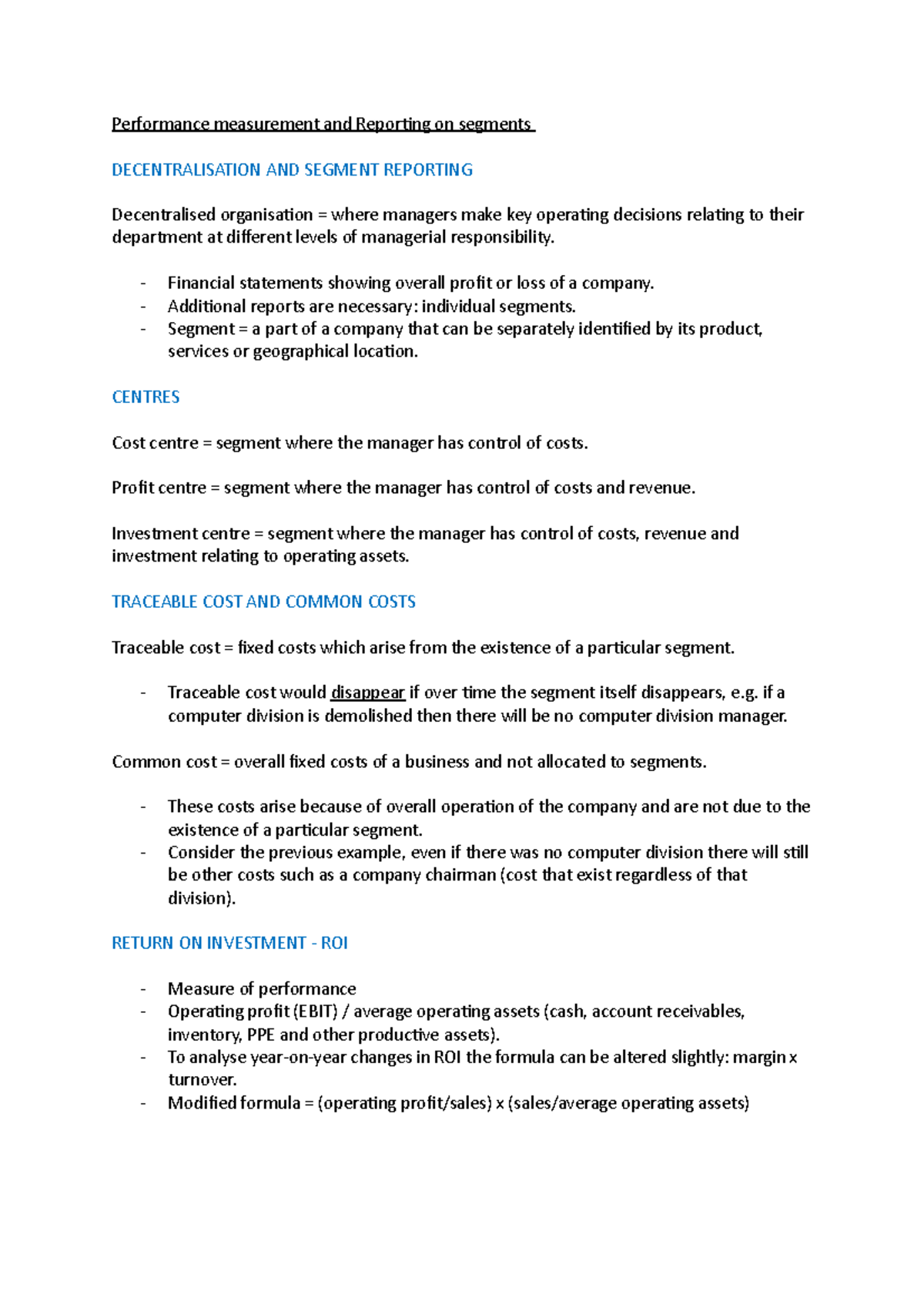 Performance measurement and Reporting on segments - Performance ...