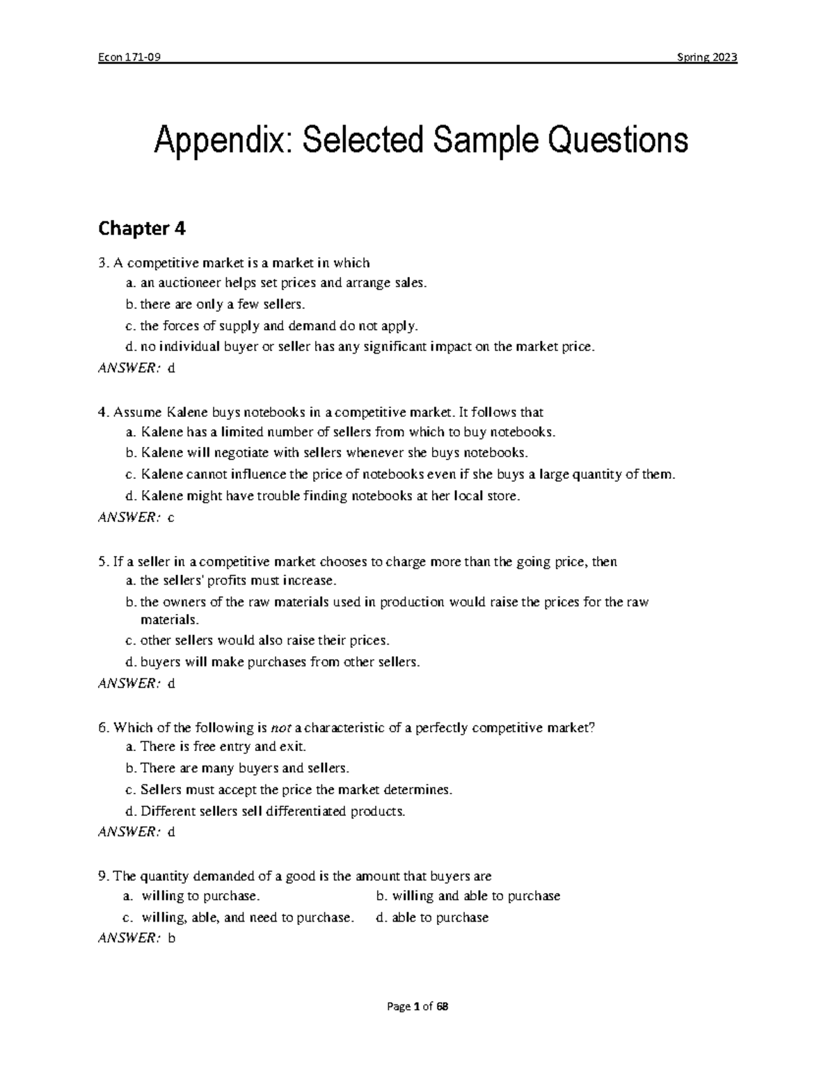 Selected Practice Questions for Midterm Exam econ171 09 - Appendix ...
