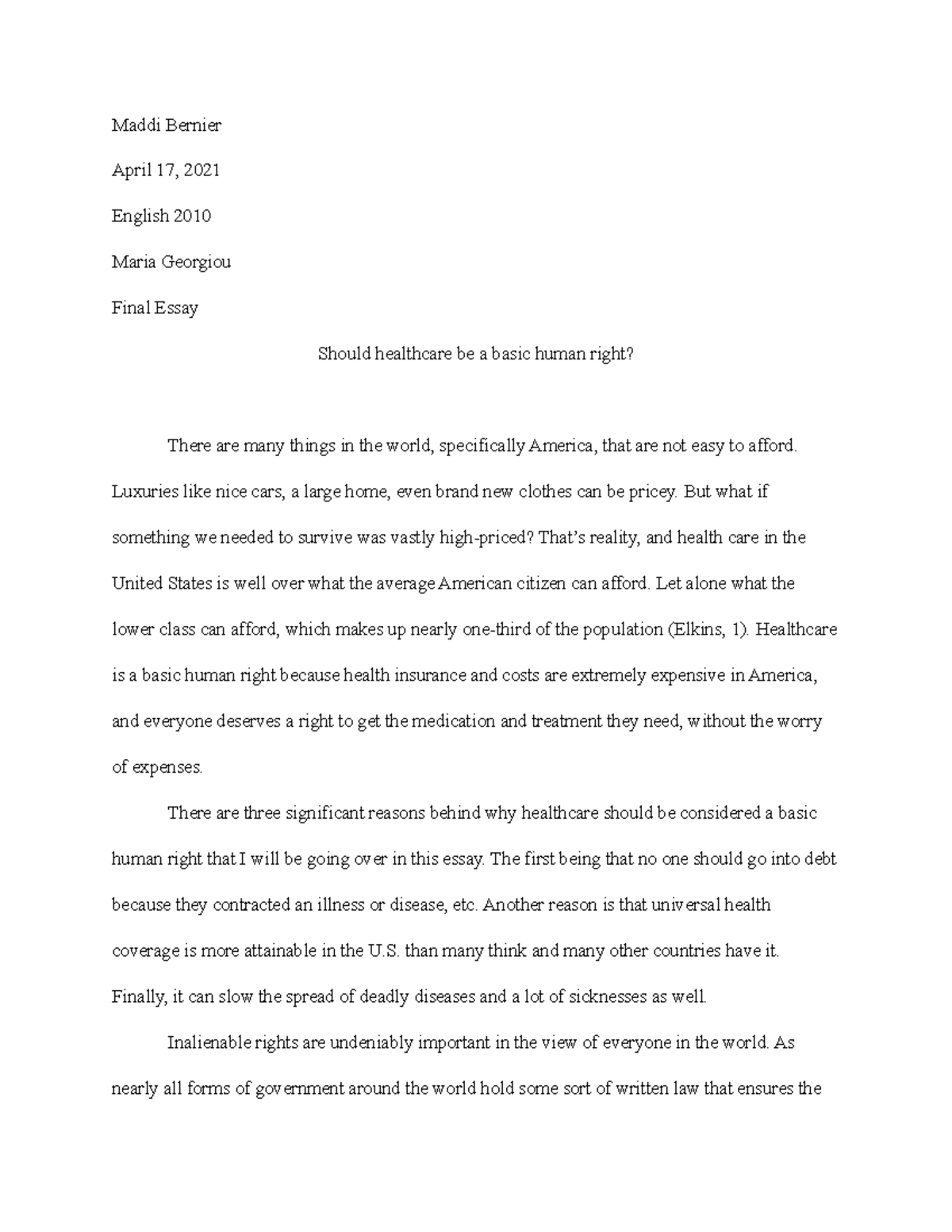 argumentative essay on is healthcare a basic human right