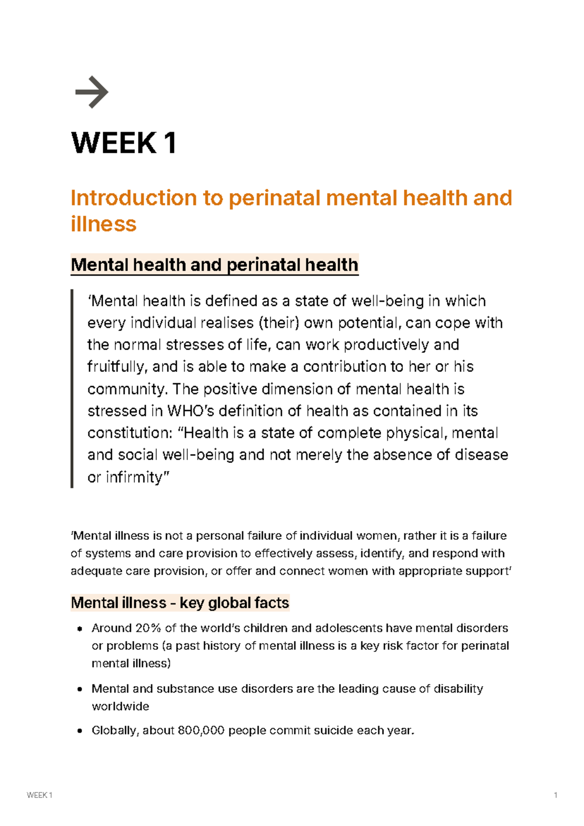 MID215 WEEK 1 pdf - Introduction to perinatal mental health and illness ...