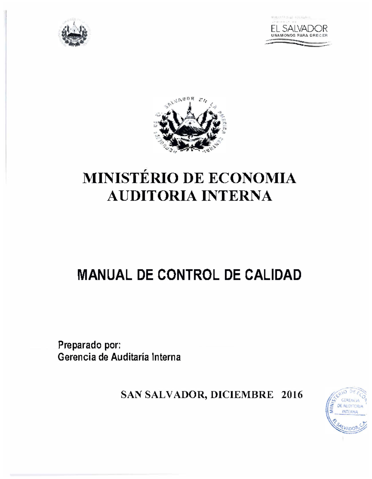 Manual DE Control DE Calidad GAI 2016 - EL SALVADOR UNÁMONOS PARA ...