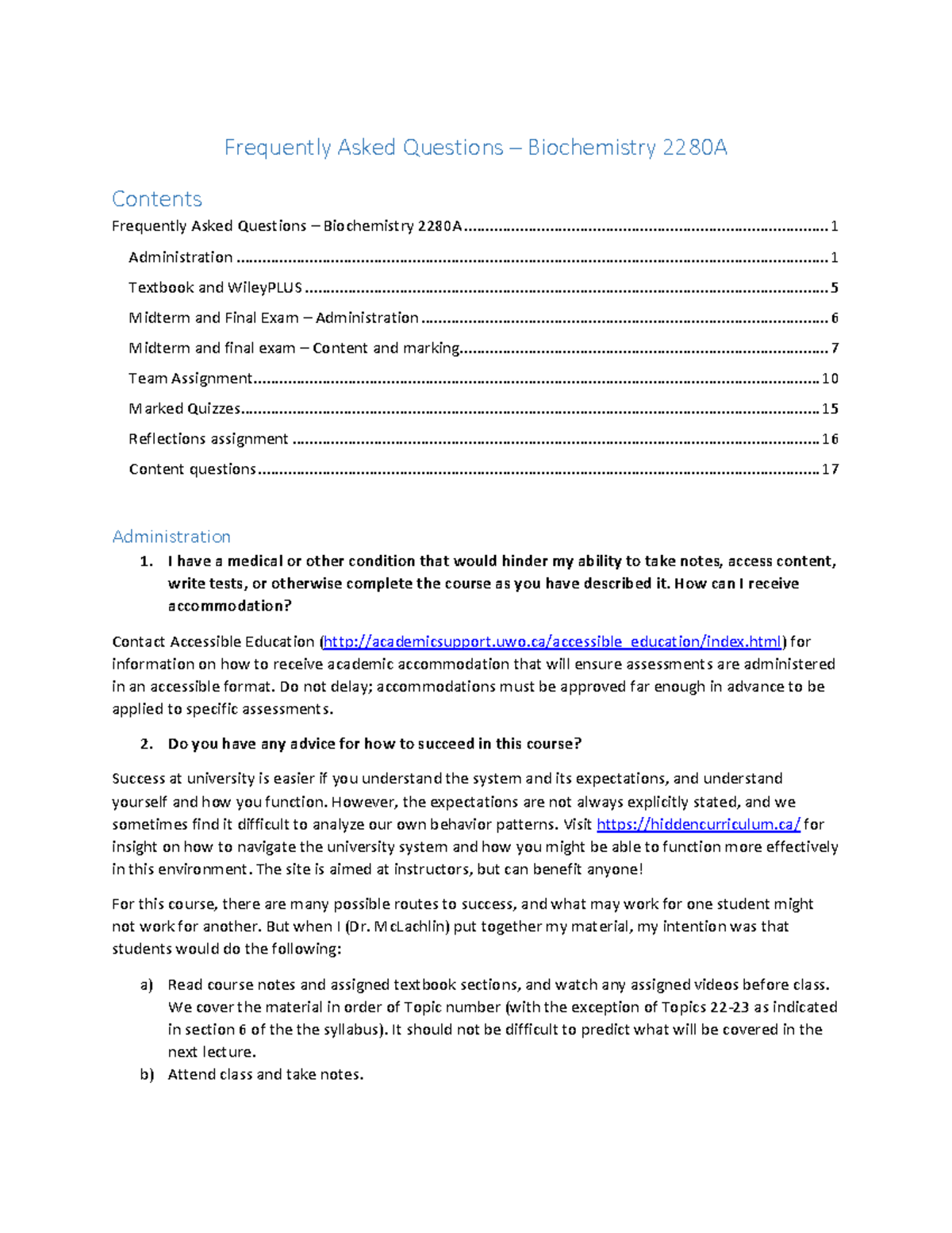FAQs 2024 - FAQ - Frequently Asked Questions – Biochemistry 2280A ...