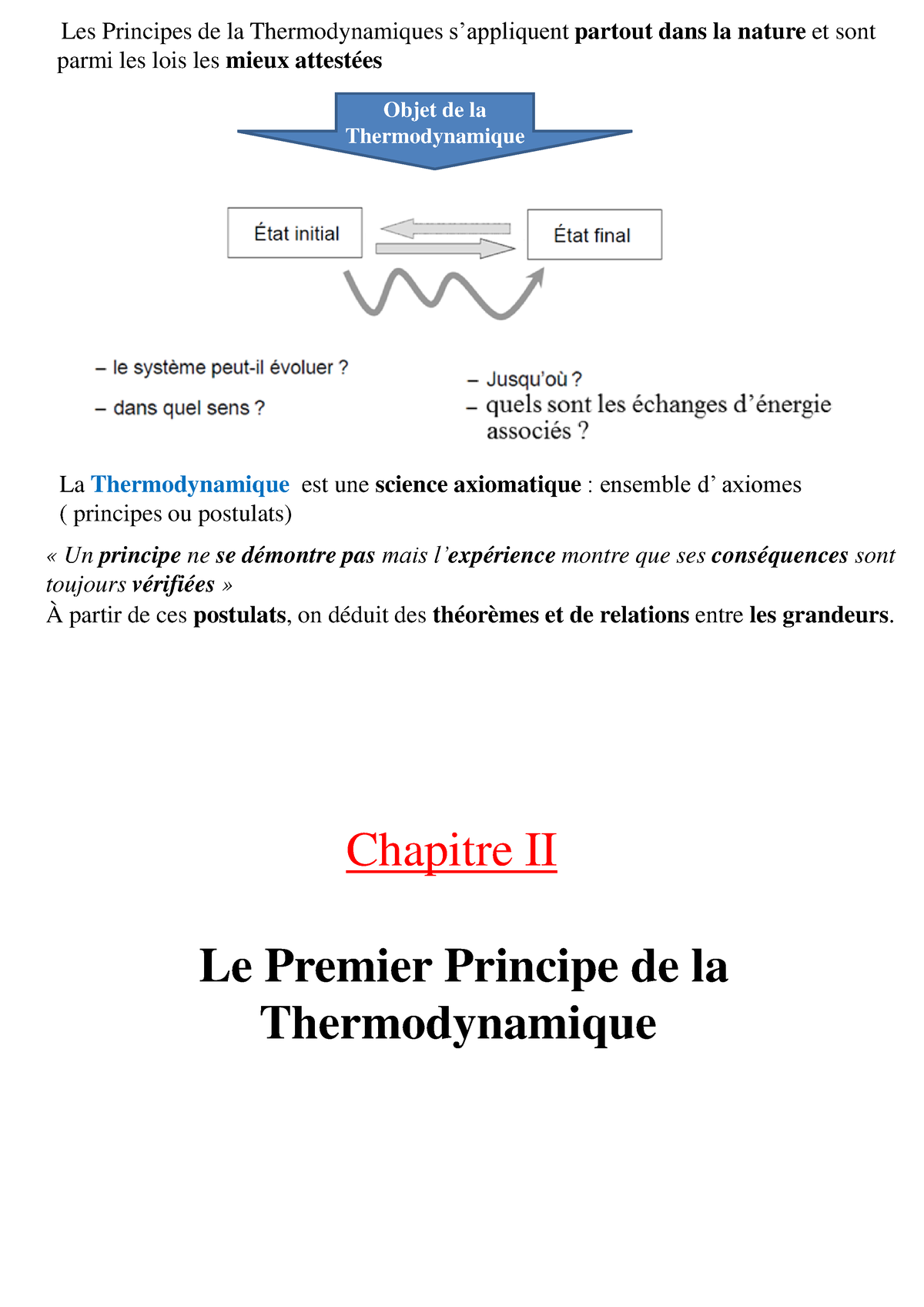 Thermodynamique Chapitre 2 - Objet De La Thermodynamique Les Principes ...